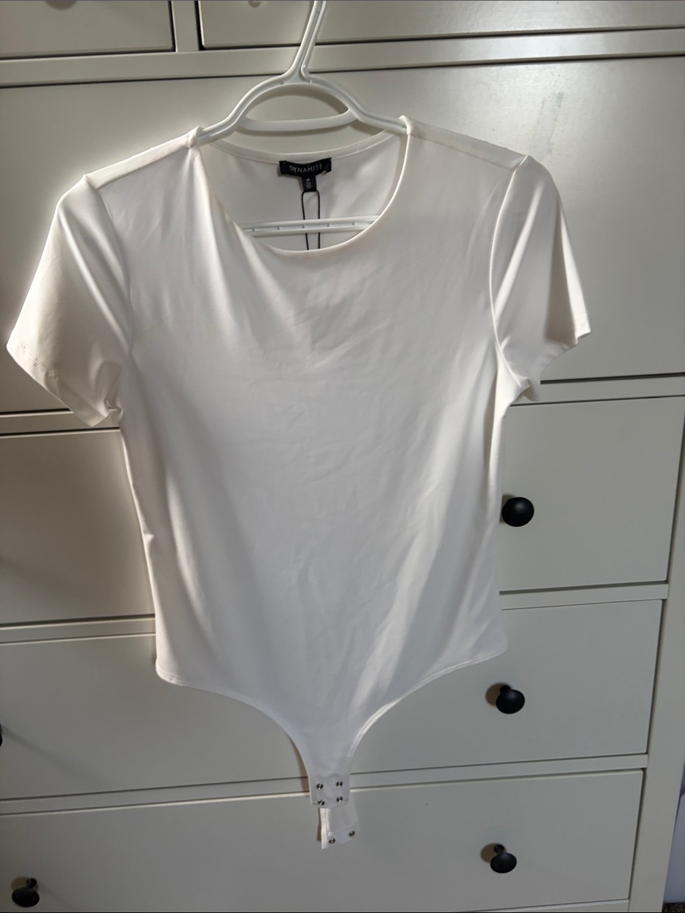 Dynamite White Short Sleeve Crewneck Bodysuit